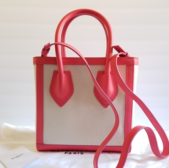 Balmain B-Army 24 Canvas Logo Shopper Crossbody Bag Natural Pink - Picture 8 of 13